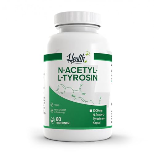 Zec+ Health+ N-Acetyl-L-Tyrosin - 60 Kapseln je 1000 mg reines Tyrosin, hochdosierter essentieller Baustoff für Schilddrüsenhormone, ohne Zusätze, 69,78 g