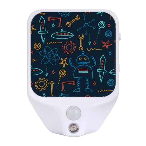 Image of Robot Plug-in Led Night Light with Auto Dusk to Dawn Sensor for Room Decor, Adjustable Brightness Warm White Lights for Hallway,Bedroom, s Room, Kitchen, Stairway