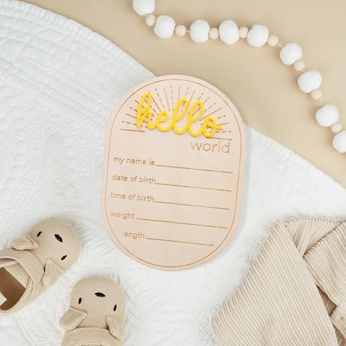 Image of Sunshine Hello World Birth Announcement Sign - Baby Birth Stats Hello World card, Gender Neutral Welcome Baby Wood Sign, Birth Stat Sign Newborn Bundle