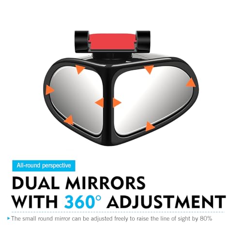 Teybouk 2 PCS Car Blind Spot Mirror, High-definition Glass Wide Angle Assist Tool with ABS Housing, 360 Degrees Rotatable Double-sided Rearview Mirror, Universal for Most Vehicles (Black)