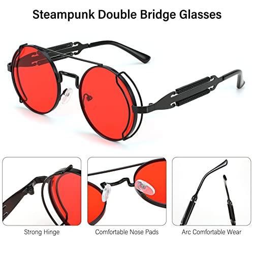 FEISEDY Aviator Sunglasses for Men Women, Retro Steampunk Gothic Round Metal Frame Hippie Glasses B2351