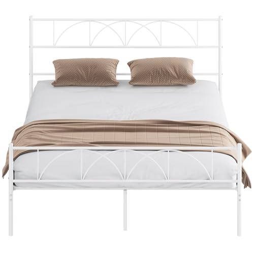 HOMCOM Cama Doble 150x200 cm Estructura de Cama Somier con Cabecera Listones de Acero y Espacio de Almacenamiento Debajo Carga 330 kg Blanco
