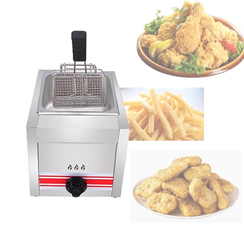 Gas Deep Fryer Commercial, Deep Fat Fryer Adjustable Firepower,Stainless Steel Deep Fryer for Home,Stainless Steel Countertop Deep Frying for French Fries Restaurant (B)