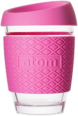 atom productsReusable Coffee Cup/Travel Mug with lid โ Thickened Sleeve & Borosilicate Glass (Pink)