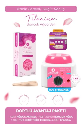 250 g soyulabilen boncuk ağda, ısıtıcı, losyon ve spatula seti