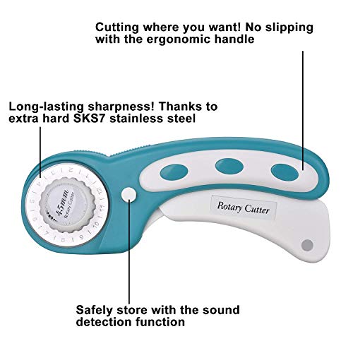 DealKits 45mm Rotary Cutter Set Handle Rolling Cutter with 3 Extra Blades and Safety Lock, Sewing Accessories and Supplies for Cutting Fabric Paper Leather Scrapbooking Quilting(Left & Right Hand)