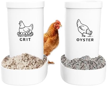 2 Pack Chicken Grit Feeder and Oyster Shell Feeder Combo，Heavy-Duty PVC Chicken Feeder with Large Capacity，Gravity Automatic Filling of Chicken Coop Accessories for Healthier Hens and Eggs.