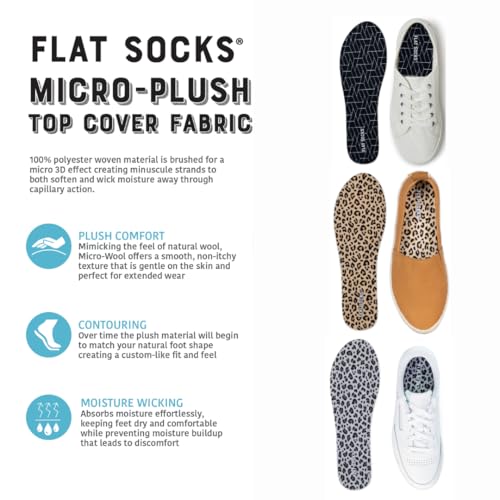 FLAT SOCKS 3 Pack Washable No Show Sockless Shoe Liners, Barefoot Show Inserts for Women and Men, Non Slip, Odor Control, Black, Leopard, Snow Leopard (Small)2