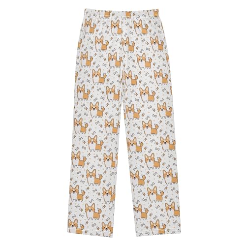 Corgi Dog Bone Boys Long Pants Soft Trousers Elastic Waist Kids Lounge Bottoms with Pockets S-XL