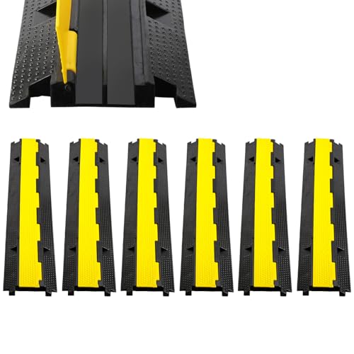 Joparri Lot de 6 tapis de protection de câbles à 2 canaux - Protection contre les dépassements pour câbles - En caoutchouc thermoplastique standard - Avec design modulaire - 100 x 15 x 2,5 cm