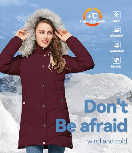 TRATENBY Women's Winter Long Puffer Coats Warm Jackets Parka With hood Waterproof3