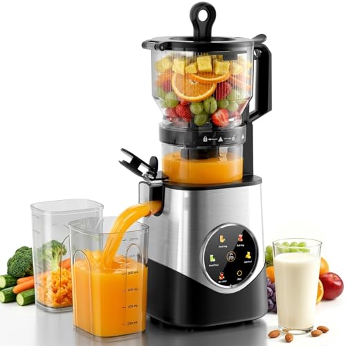 Image of Kismile Cold Press Juicer, Masticating Juicer Machine with 6.1" Extra Large Chute, Touch Screen Color Menu with 5 Modes, High Juice Yield, BPA Free, Easy to Clean, for Citrus, Lemon, Celery & Nut Milk