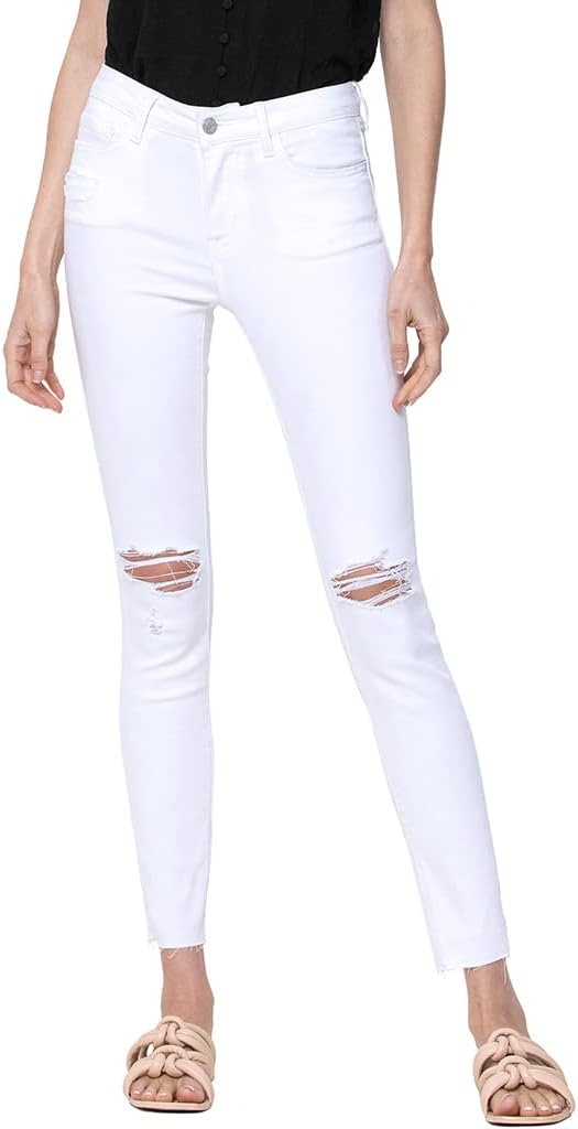 VERVET by Flying Monkey Distressed Skinny Jeans Optic White Mid-Rise