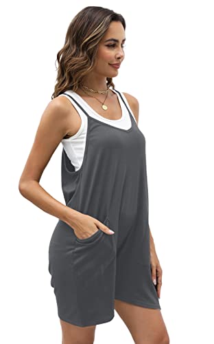 Nfsion Women's Casual Sleeveless Rompers Loose Spaghetti Strap Shorts Jumpsuit With Pockets Small Grey #TOP2