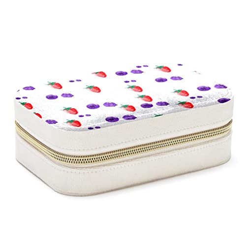 Blueberry Strawberr Boîte à bijoux portable de voyage pour boucles d'oreilles, bagues, colliers - Boîte de rangement pour femmes et filles - Cadeau de demoiselle d'honneur