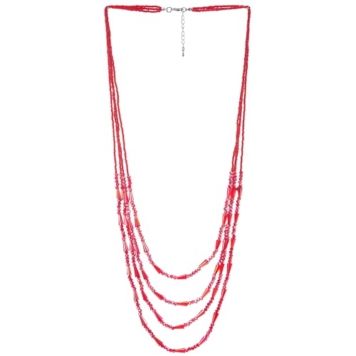 COOLSTEELANDBEYOND Fabulosa Rojo Cristal Cuentas Statement Collar Multi Capas Largo Cadena En Capas Collar
