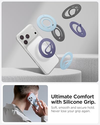 Image of Spigen Dual Pop Magnetic Ring Holder with Finger Loop - Magsafe & Pixelsnap Compatible with iPhone 17 /16 /15 /14 /13 /12, Pixel 10 Series [Soft Silicone Texture] [Strong Magnet] - Light Blue (Slim)