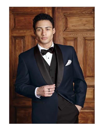 Men's Modern Fit Navy Shawl Tuxedo with Black Satin Lapel2