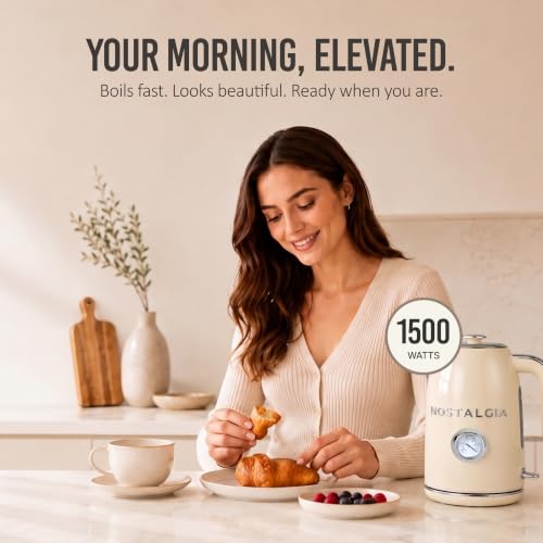 Nostalgia Retro Electric Kettle,1.7L Enamel-Coated Stainless Steel - Cream - image 6