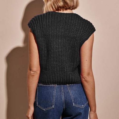 Image of UAURORAO Women Chunky Sweater Vest Button Down Crochet Cable Knit Cardigan Sleeveless Open Front Knitted Crop Waistcoat