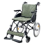 楽々健 車椅子 「ラクウイング 介助式」 福祉用具専門相談員 開発監修 本体幅52cm 収納幅34cm 10kg以下 軽い 軽量 コンパクト アルミ製 室内用 旅行用 小回り 折りたたみ 折り畳み 背折れ 簡易 ノーパンク 介助ブレーキ 駐車ブレーキ 正規品 多機能 介護用品 グリーン グレー (モスグリーン)