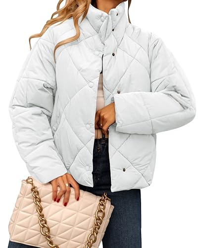 Ebifin Women's Quilted Puffer Jacket Winter Long Sleeve Stand Collar Baggy Short Down Coats with Pockets
