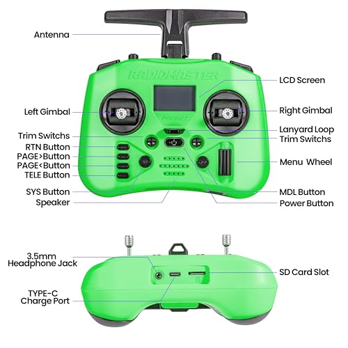 Image of Radiomaster Pocket ELRS Remote Controller Portable Hall Gimbal EdgeTX 2.10.5 Transmitter with LED Light for FPV Drone /RC Helicopter&Car Boats&Multirotor (Battery Not Included)