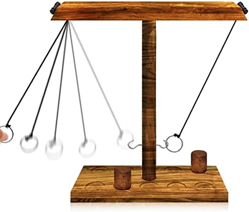 UBeesize Ring Toss Game for Adults and Kids, Ring Hook Party Game String, Larger Base Stability 5+5 Round, Fast-paced Interactive Ring and Hook Game Ring Toss, Wooden Clash Toss Bars Shots Game
