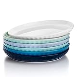 Sweese 157.003 Porcelain Fluted Dessert Salad Plates - 7.4 Inch - Set of 6, Cool Assorted Colors