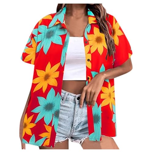 Chemise d'été à manches courtes boutonnée style tropical palmier et caraïbes pour femme