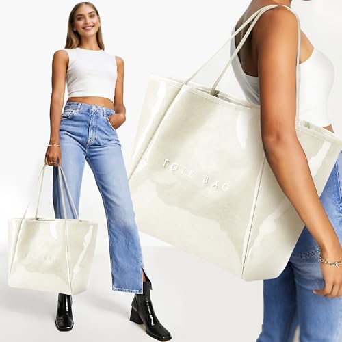 Image of KALIDI PVC Tote Women Weekender Bag Large Shopper Handbag Oversize Shoulder Travel Purse
