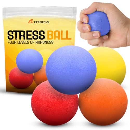 Stress Balls for Adults - Hand Exercise & Squeeze Ball Set for Anxiety Relief, Arthritis & Grip Strength | 4 Resistance Levels: Yellow (30lb), Orange (50lb), Red (80lb), Blue (100lb)