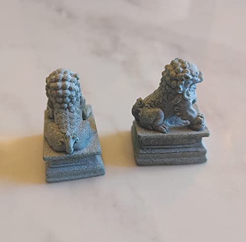 Image of livelyfish Asian Fu Foo Dogs Statues Mini A Pair of Guardian Lion Figurine Sandstone Pets Fish Tank Aquarium Landscape Ornaments Accessories Feng Shui Decorations, A