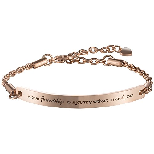 Image of seensea Bar Bracelet Engraved A True Friendship Is A Journey Without An End Inspirational Quote Jewelry Sister Gifts Friendship Graduation Gift