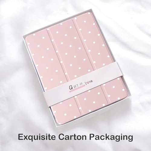 Étui pour iPad Pro 13 M4 2024 à pois blancs avec porte-crayon rose - 7