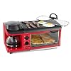 Nostalgia 3 in 1 Breakfast Station Includes Coffee Maker Non Stick Griddle and 4 Slice Toaster Oven Versatile Breakfast Maker with Timer Red