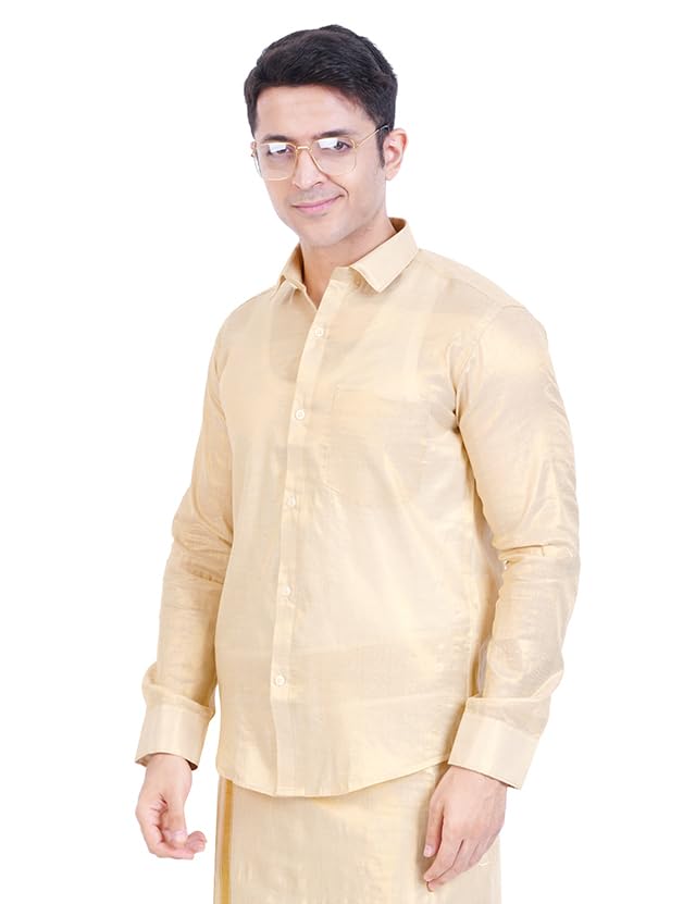 fashily Mens Ethnic Full Hand Shirt | Tissue Shirt | Plain Shiny Jari Soft Cotton Blend Regular Fit Shirts-picture-47