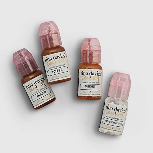 Tina Davies Professional Sunset Pigment Collection - Permanent Eyebrow Makeup - Colours Heal True to Tone - Includes Colour Chart - 4 x 1/2oz bottles