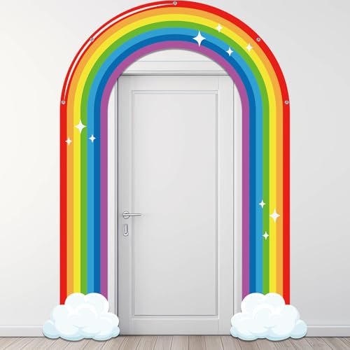 Tiamon Rainbow Door Decorations Porch Banners Rainbow Theme Porch Sign Backdrop Photo Props for Door Wall Decor Spring Birthday Party Supplies