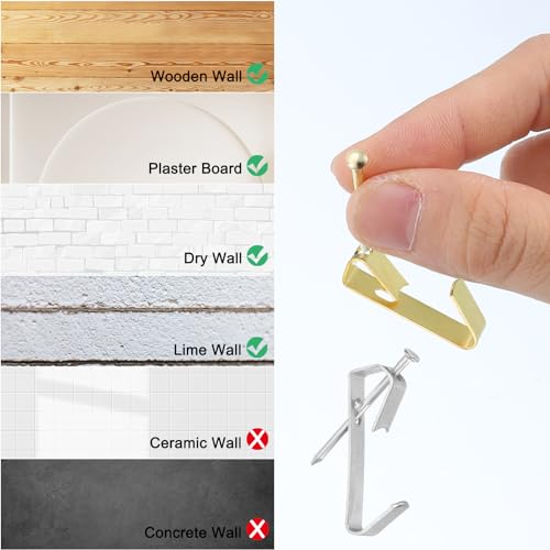 Image of uxcell 100Pcs Photo Frames Hanger Hooks, 30 Lb Frame Hooks with Nails Metal Wall Mount Album Picture Hanging Clips for Hanging, Clocks on The Wall, Silver