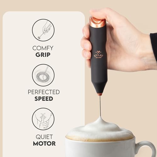 Image of Zulay Kitchen Powerful Frother Wand AA Batteries Included, Ultra Fast Handheld Drink Mixer, Comfort Milk Frother, Stainless Steel Whisker, Frother Handheld for Coffee, Protein & Matcha - Frothmate 2.0