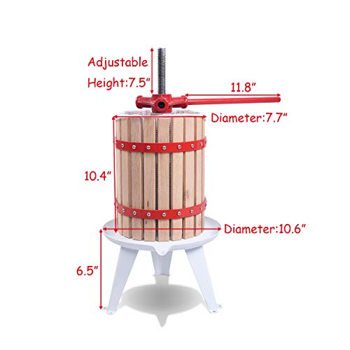 Happygrill 6 Liter Fruit Wine Press Natural Wood Basket Apple Grape Crusher, Manual Juice Cider Wine Making Press #TOP7