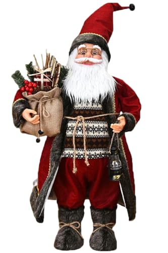 ITODA Standing Santa Handcraft Father Christmas Figure Xmas Old Man Christmas Home Holiday Decoration Ornament Figure for Fireplace Bookcase Dining Table Shop Window 30cm