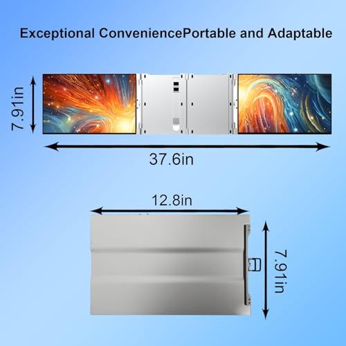 Image of 14 inch Portable Dual Monitor for 13.3-16 Inch Laptops | Aluminum Alloy Folding Screen Extender to Create Triple Display, Plug & Play (USB-C /Mini H /D) for Work, Travel, Home