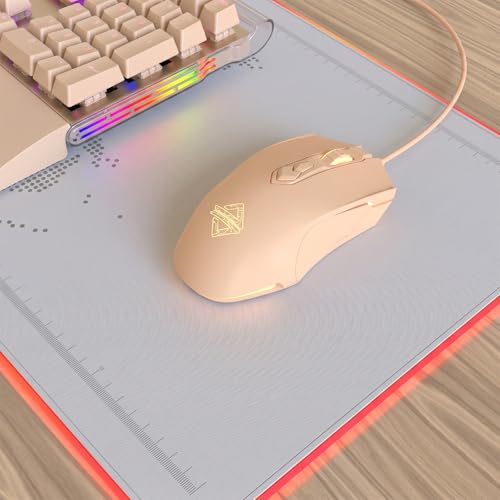 Image of Lomiluskr AJ52 RGB Wired Gaming Mouse, 7 Programmable Buttons, Computer Mice with RGB Lighting, 200-4800 DPI Adjustable, for PC /Laptop (Milk Tea)