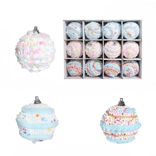 Puupaa 12pcs Christbaumkugeln, 6cm Pastell Schaum Weihnachtskugeln Ornamente Set, 6cm Macaron bemalte Kugeln für Baum, Kranz und Girlande Festliche Feiertage