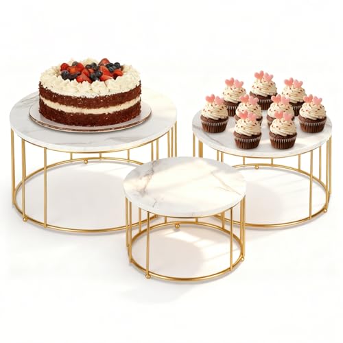Alzata per torte a 3 piani, rotonda, set da 3 pezzi, espositore per torte, color oro, con base per dessert e cupcake, per matrimoni, compleanni, feste