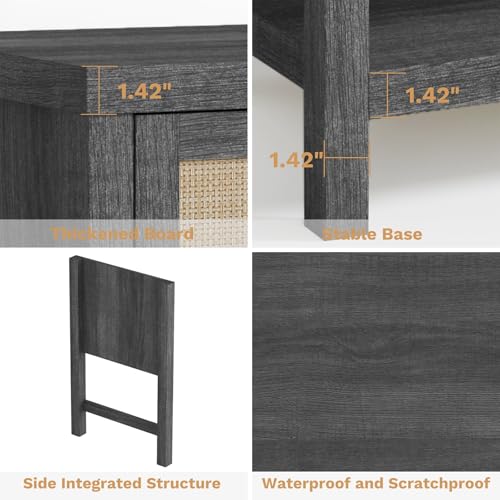 Image of Eclatara Large Rattan Night Stands:Boho Nightstand with Drawers and Storage Shelf,Black Oak Bedside Table End Table Side Table for Bedroom(Black Oak,1 Piece)