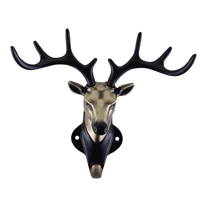 VIHA ENTERPRISE Brass Deer Antlers Wall Mount Hooks for Wall Hanger Key Storage Holder for Home, Key Stand (Brass Antique)