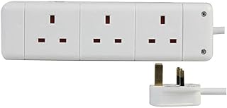 3 Gang Plug Extension Lead 2m Power Strip - 3 Socket Extension Cord 2 Meter - 3 Way Socket Mains Electric Power Extension Cable for Home Office Travel